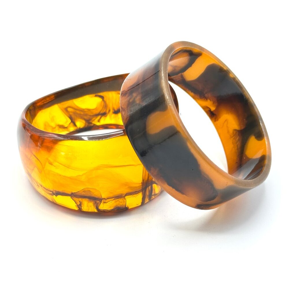 Vintage Tortoiseshell Bangle Set — Size 7 1/2 — Fab Lucite & Acrylic Stack — EUC